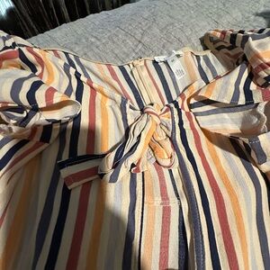 Striped Multicolor Tie-Front Blouse